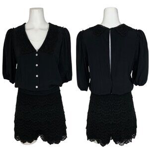 Maje Playsuit Romper 38 M Noir Lace